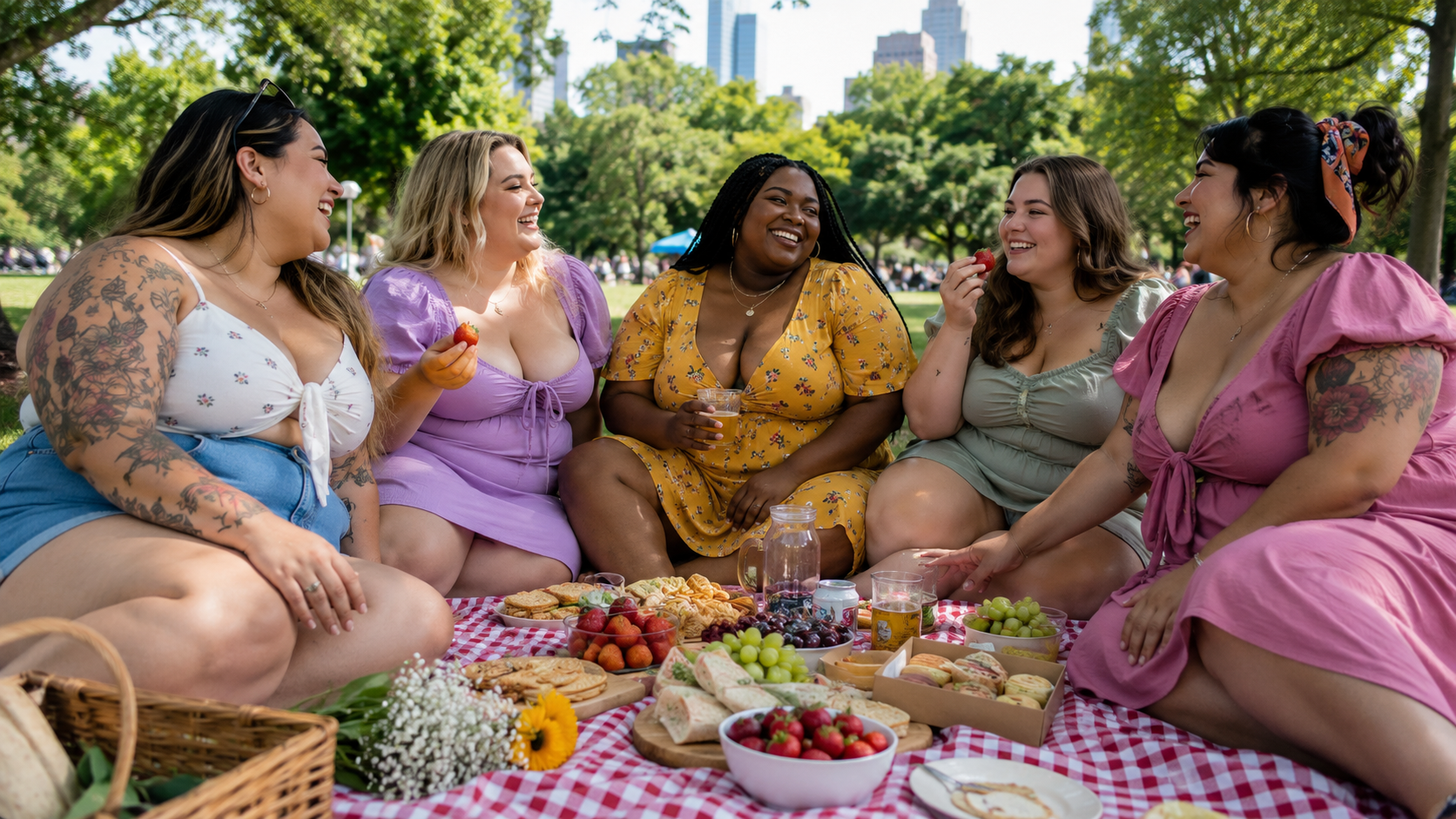 a group of bbw women having a picnic in a park